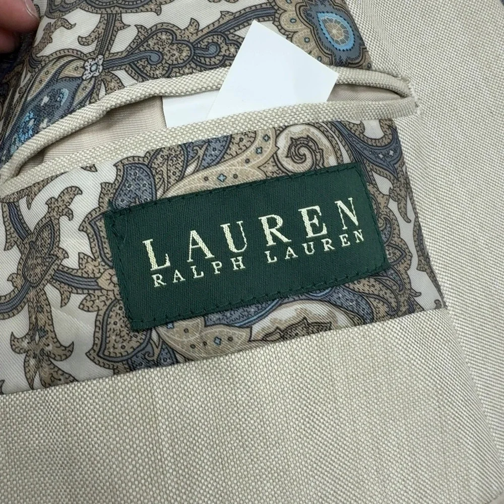 Lauren Ralph Lauren Blazer Mens 50R Beige Polyester Rayon Two Button Classic
